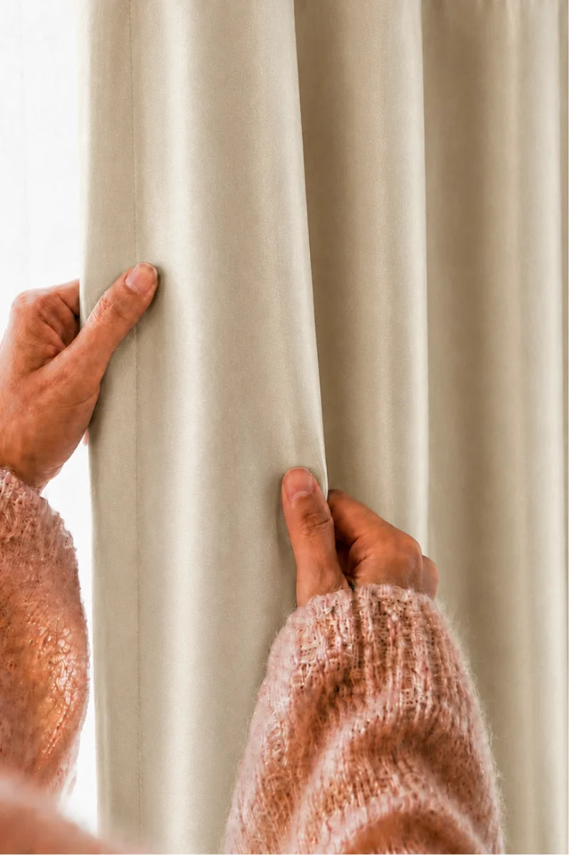 Beige Imperial Border Velvet Curtains - Set of 2 Panels