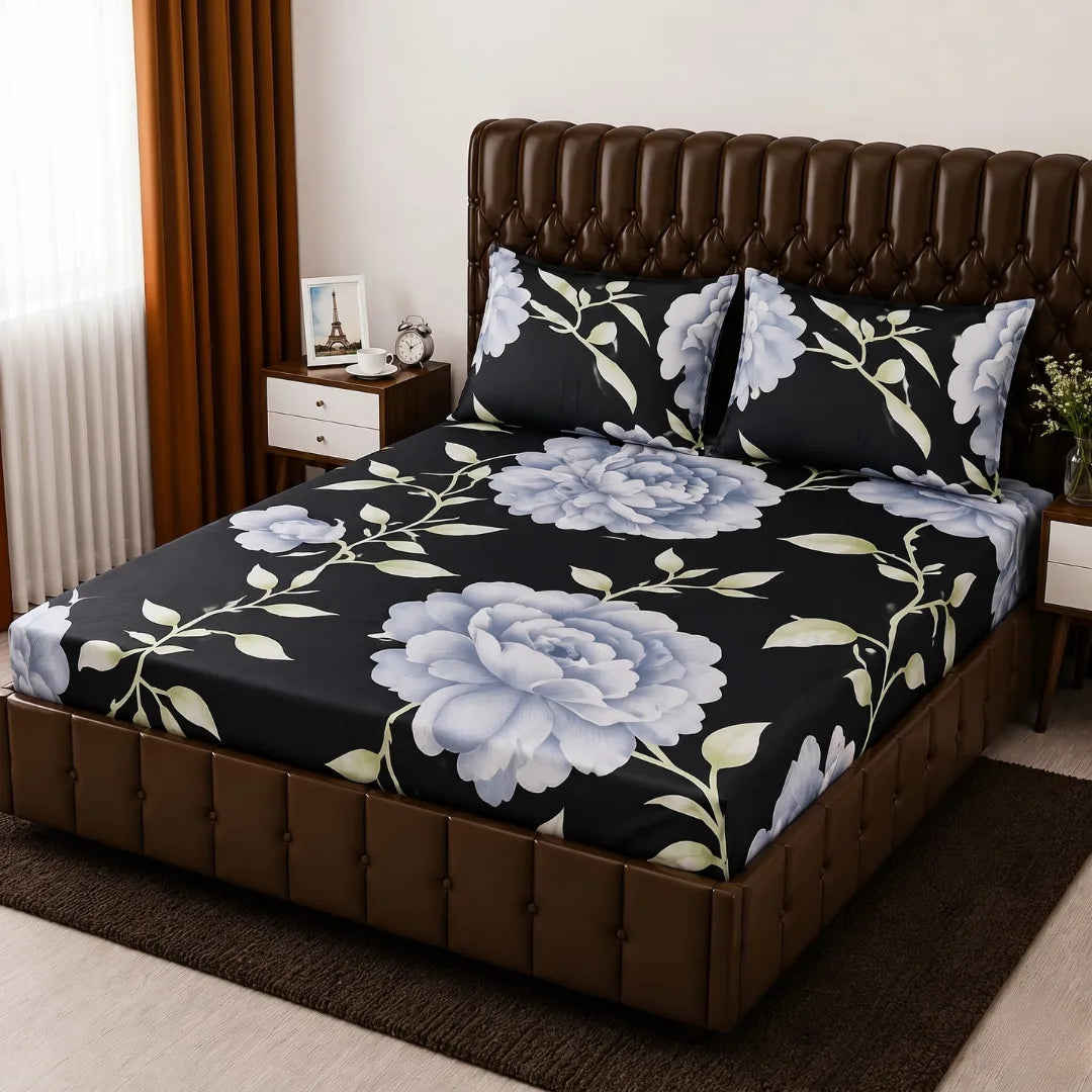 Floral Micro Cotton Fitted Sheet Set 72×78 + 10” with Matching Pillow Cover