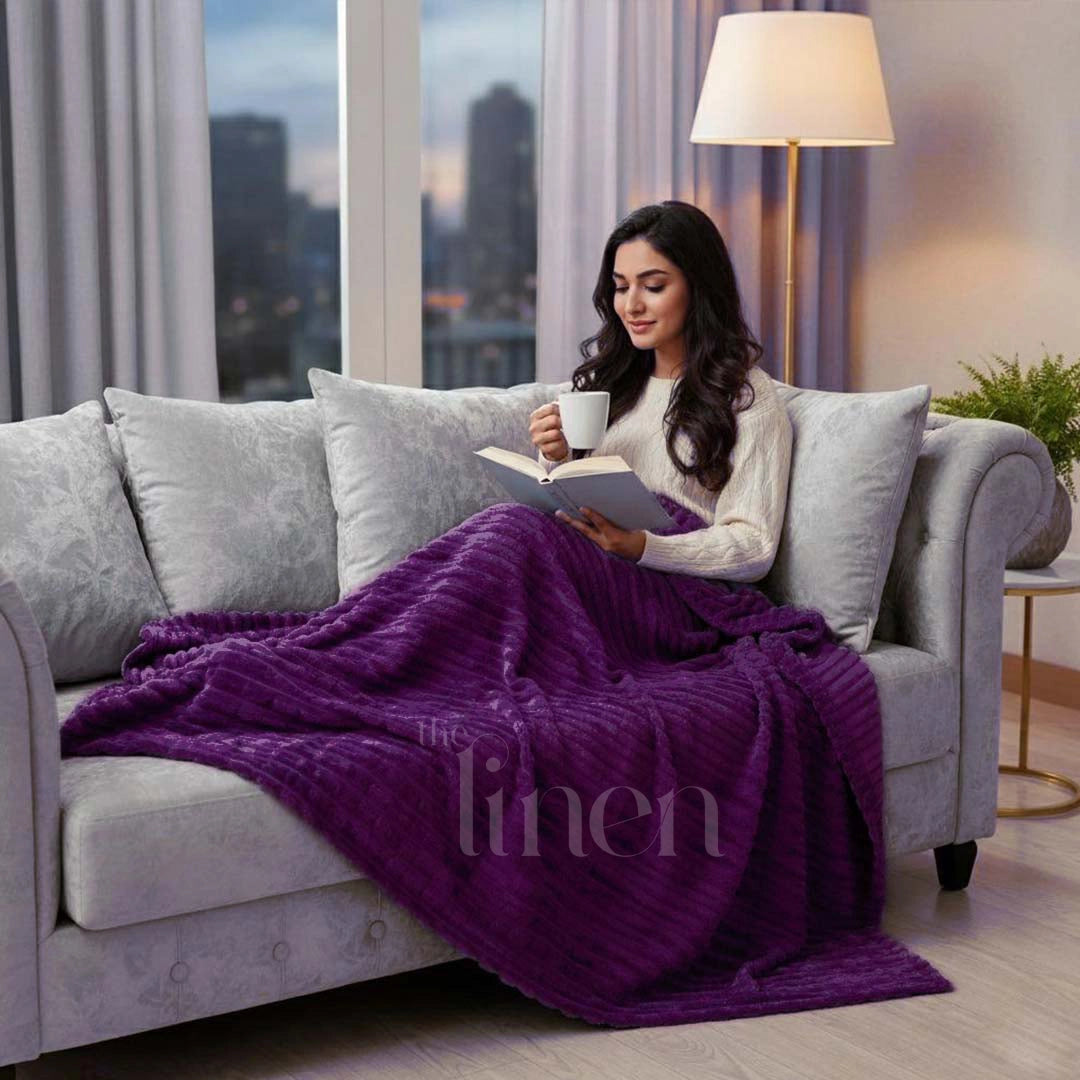 Luxurious Purple Embossed Blanket | Coral AC Fleece