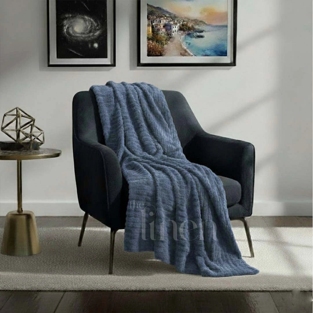 Ice Blue Textured Plush Blanket