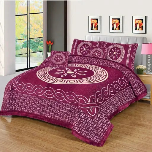Premium Fomi Four Border Jacquard Bed Sheet Set – 4 Pcs: 1 Fomi Bed Sheet, 2 Pillow Covers, 1 Cushion Cover