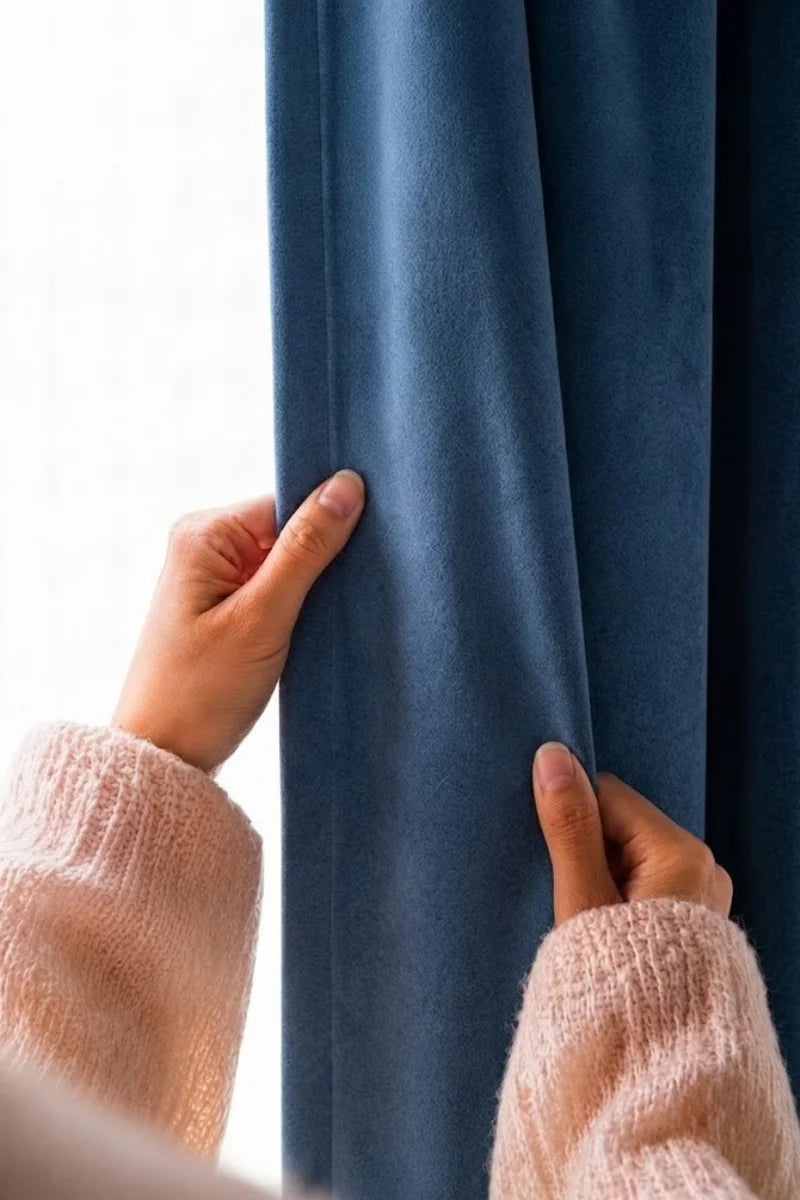 Navy Blue Soft Terry Fabric Curtain Set – Set of 2 Panels