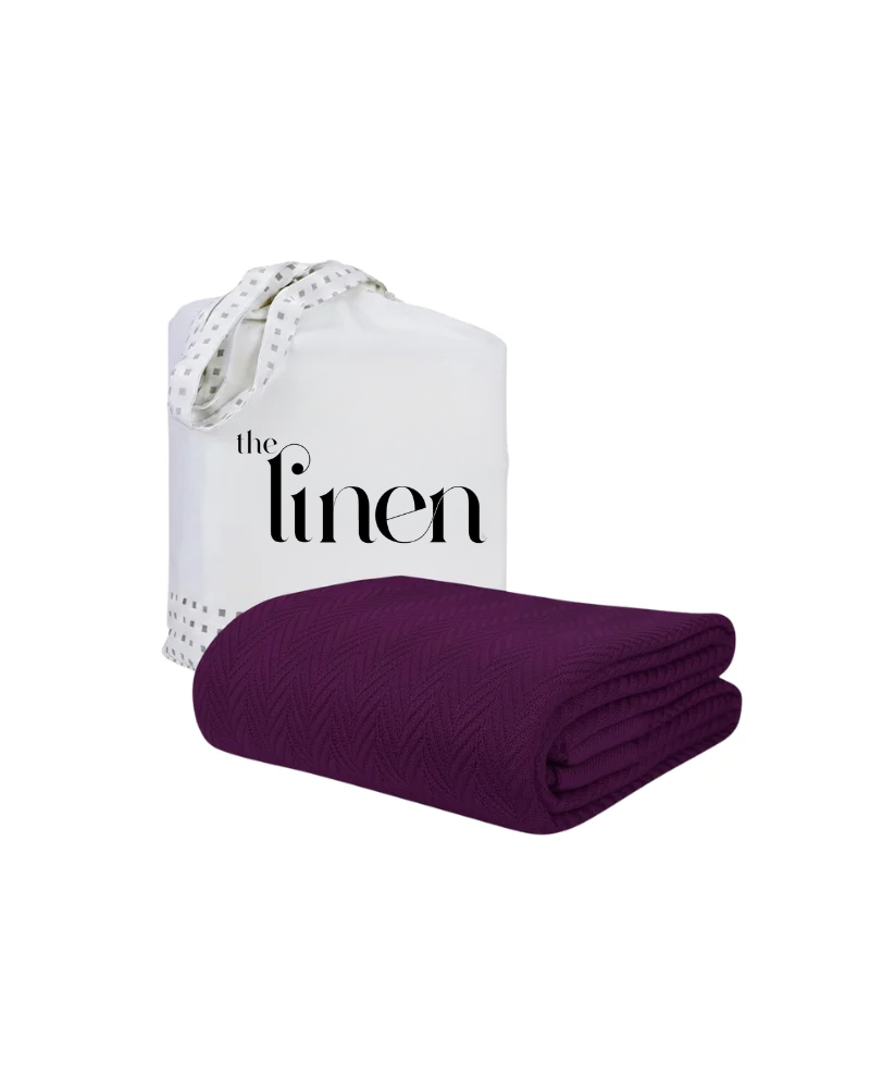 ULTRA SOFT THERMAL BLANKET – Deep Purple (Double Bed 210x240 cm) | 100% Cotton Weave | Four-Season Comfort | 250 GSM