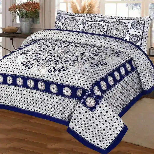 Premium Fomi Four Border Jacquard Bed Sheet Set – 5 Pcs: 1 Fomi Bed Sheet, 2 Pillow Covers, 1 Cushion Cover
