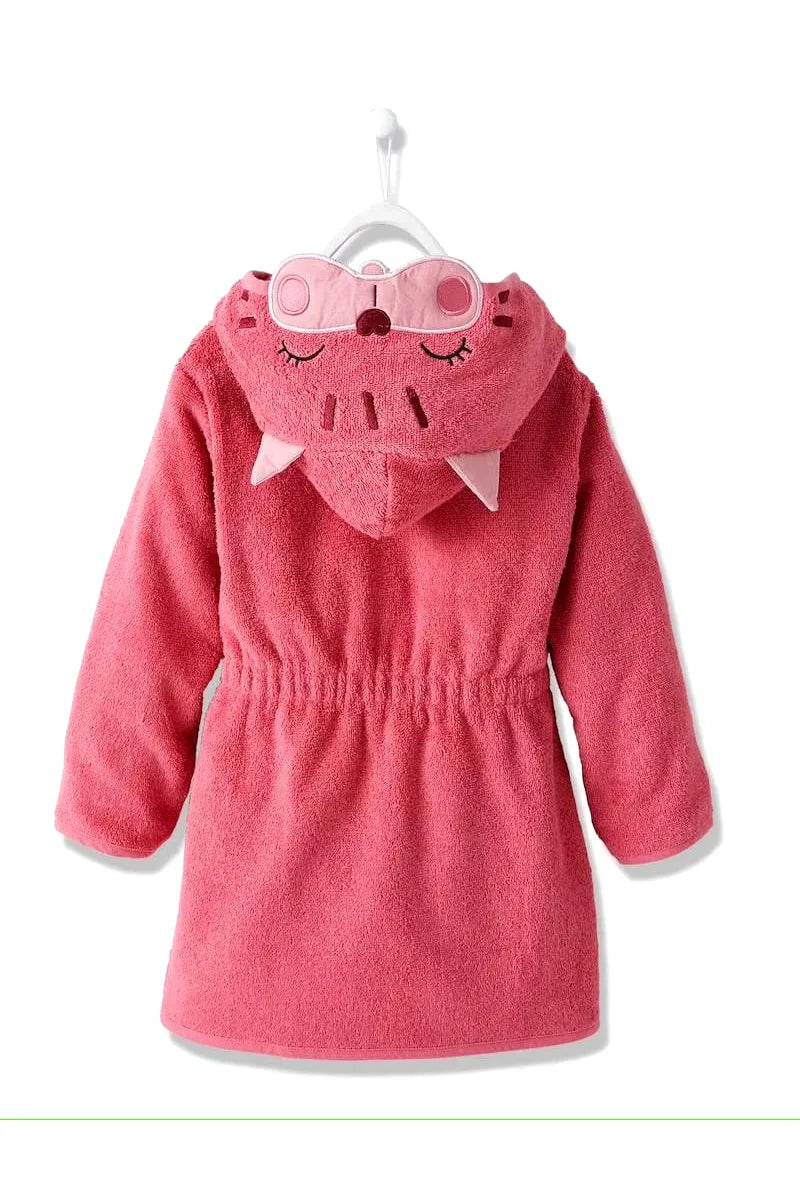 Cat Hooded Kids Bathrobe – Dark Pink (Ages 4 to 10)