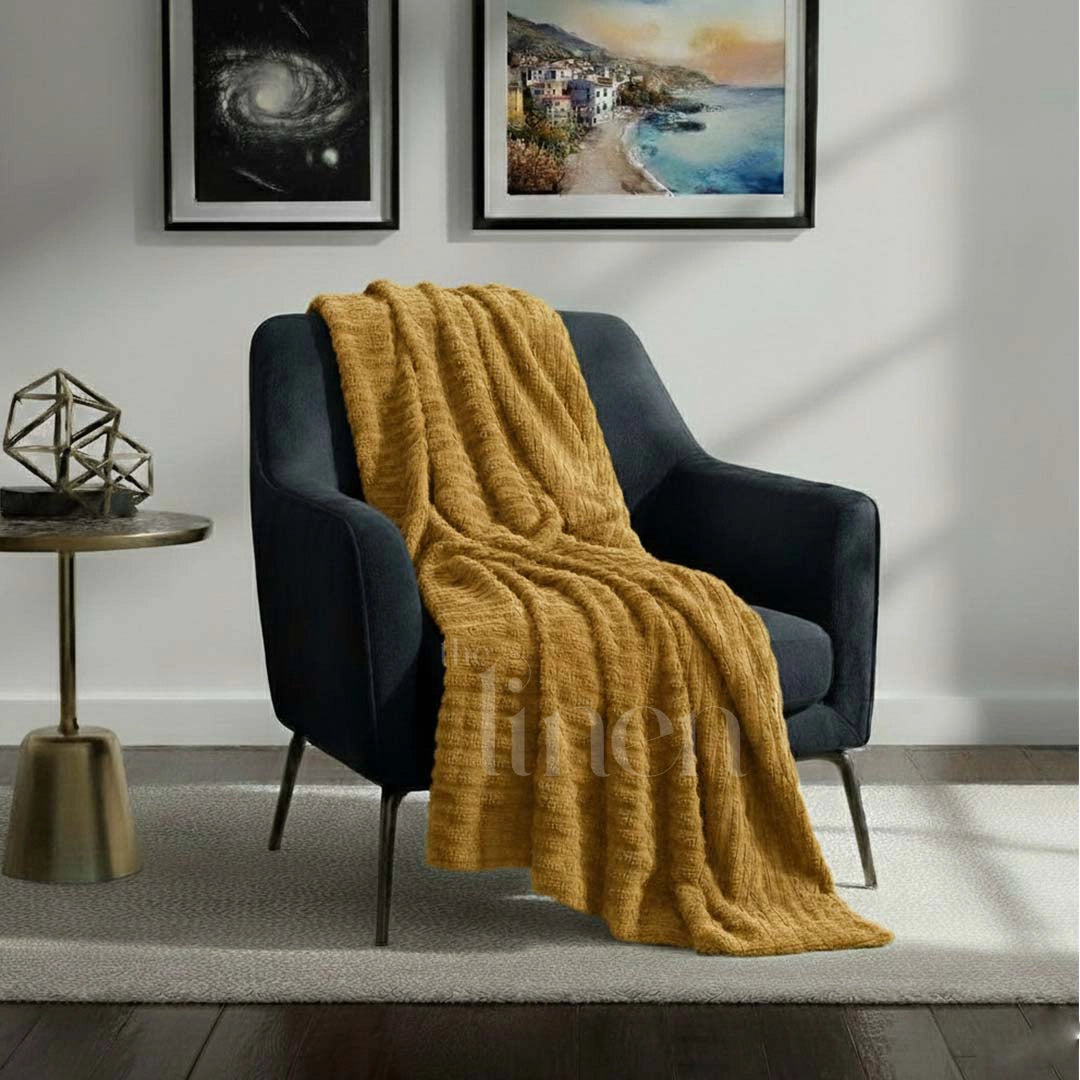 Golden Mustard Textured Plush Blanket