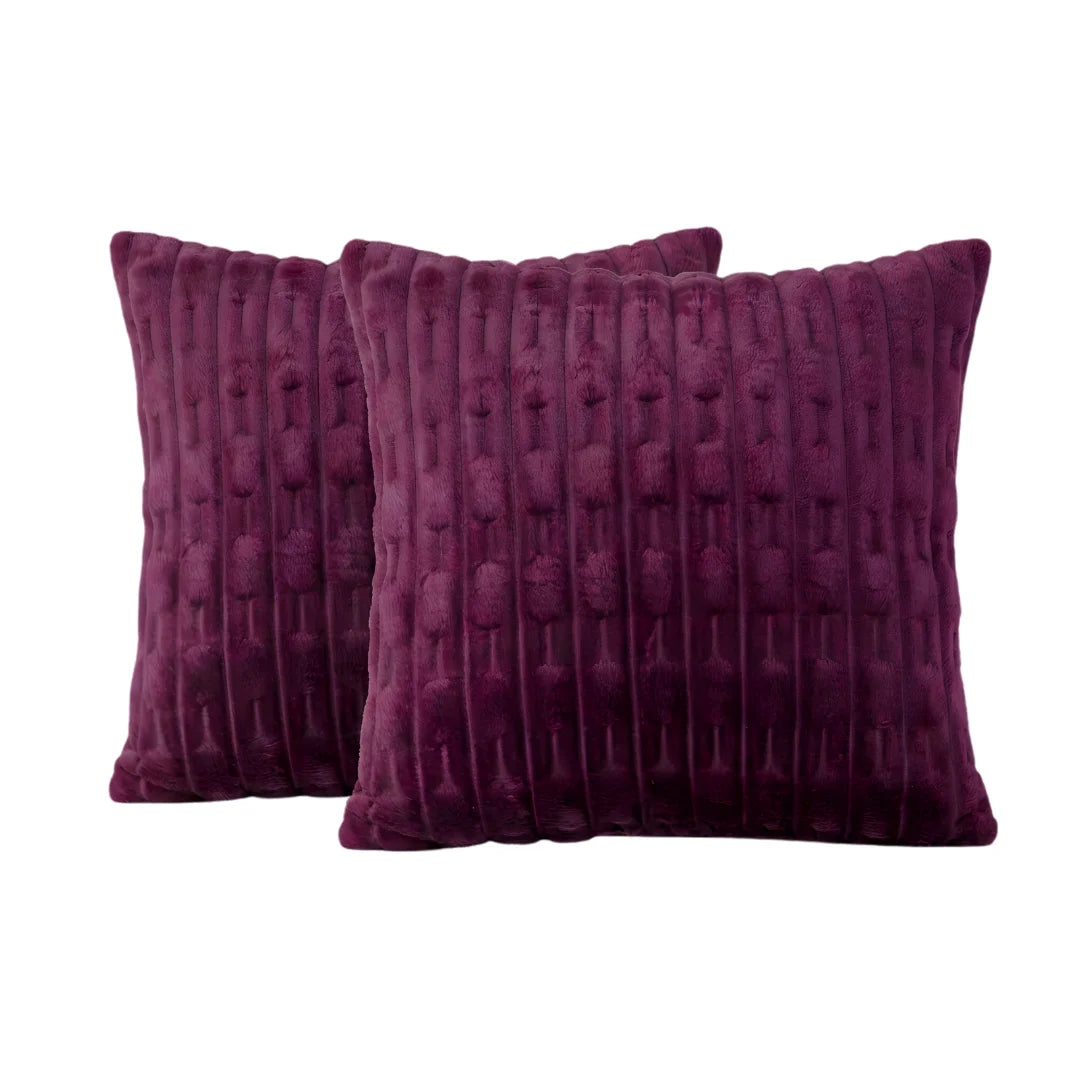 Deep Magenta Embossed Fleece Texture Cushion – Rich Texture & Hidden Zip (Pack of 2)