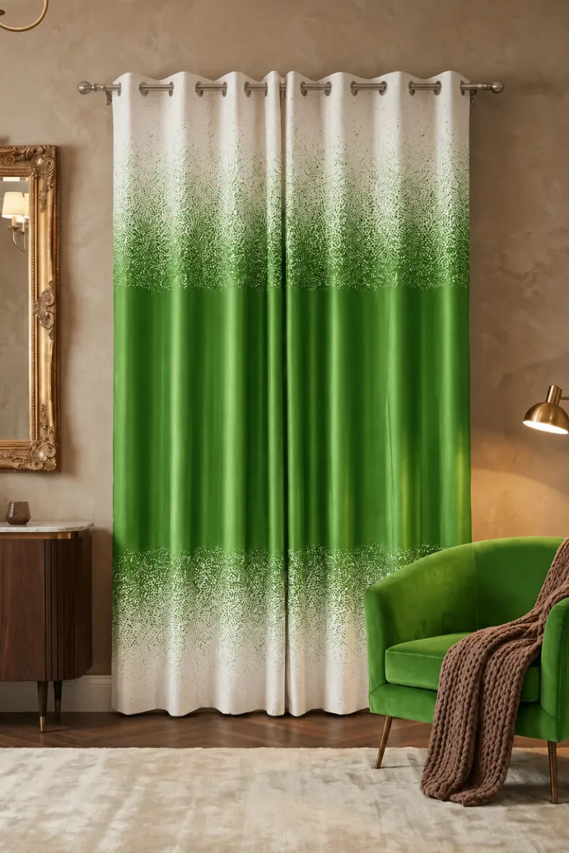 Fresh Green (#6DBB5A) Speckled Ombre Velvet Curtains – Set of 2 Panels