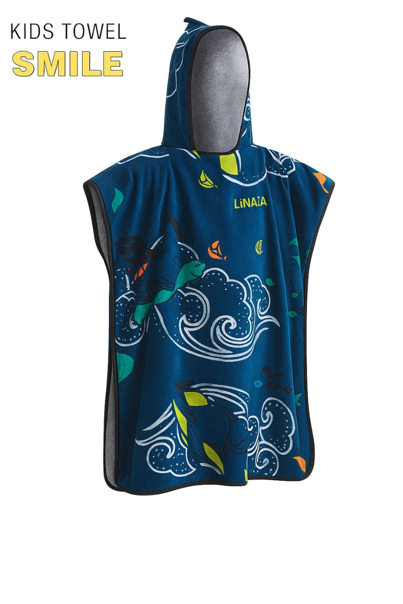 Kids Blue Hoodie Towel | Printed Poncho Bath Towel