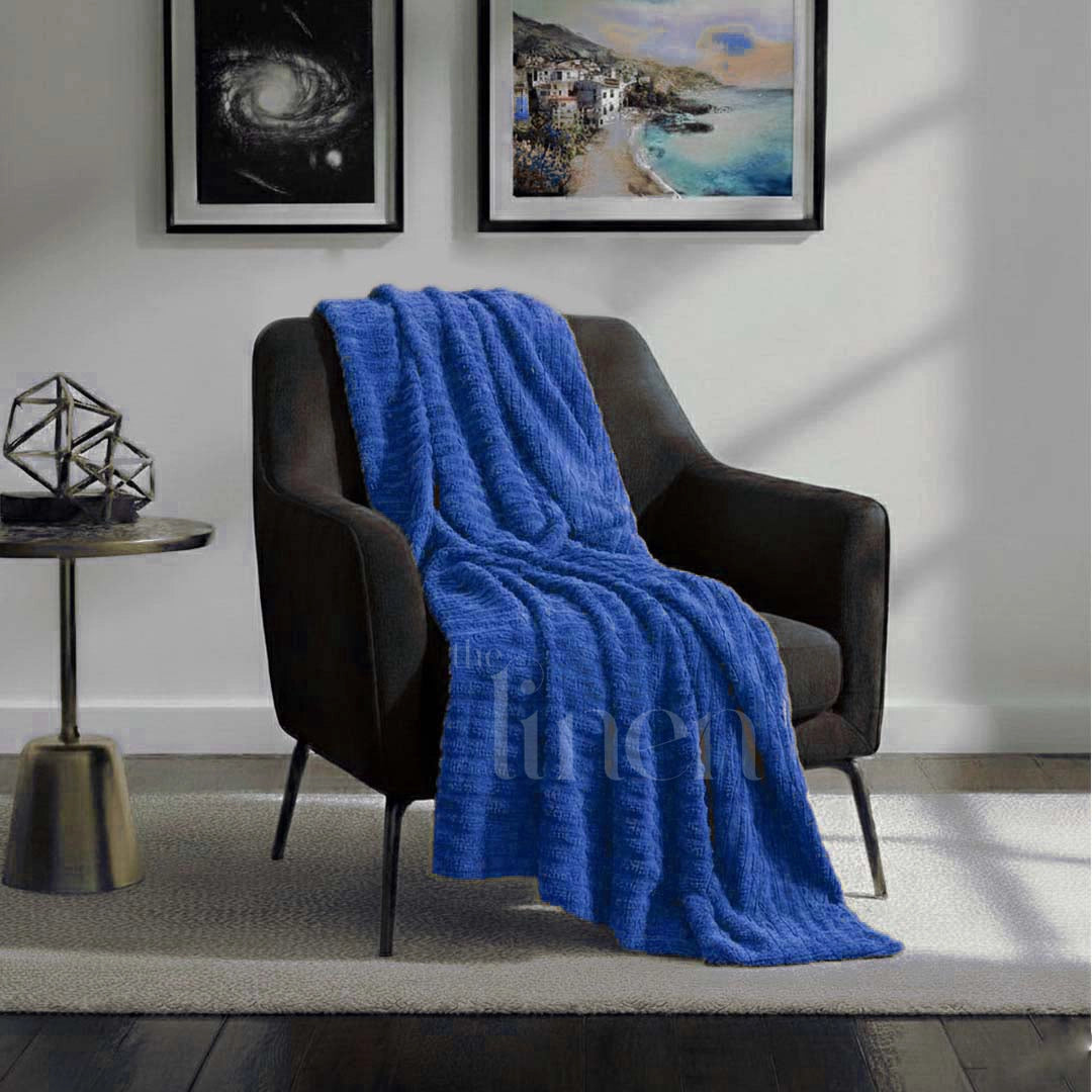 Luxurious Navy Blue  Embossed Blanket | Coral AC Fleece
