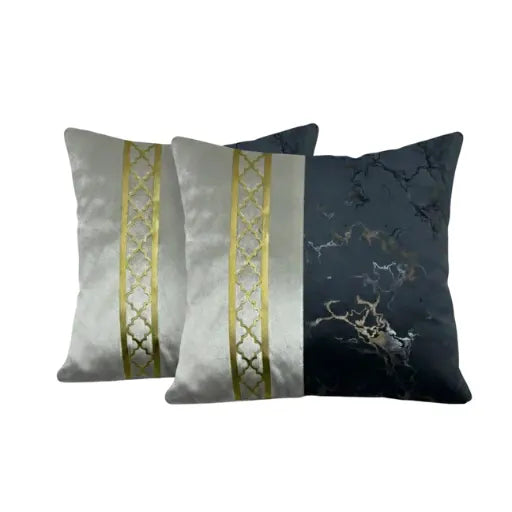Dark Grey & Silver-White Dual-Tone Marble Velvet Cushion (Pack of 2)