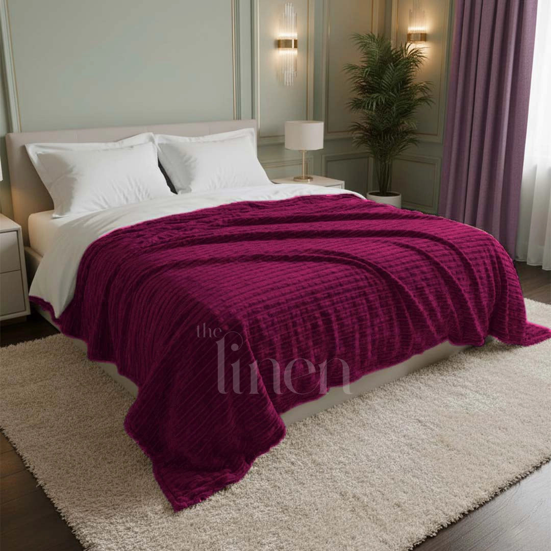 Luxurious Maroon Embossed Blanket | Coral AC Fleece