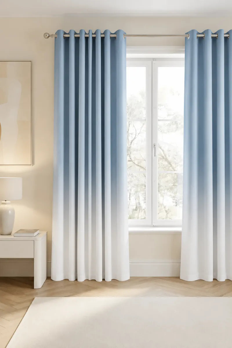 Ice Blue (#9EB2C0) Frosted Ombre Velvet Curtains – Set of 2 Panels
