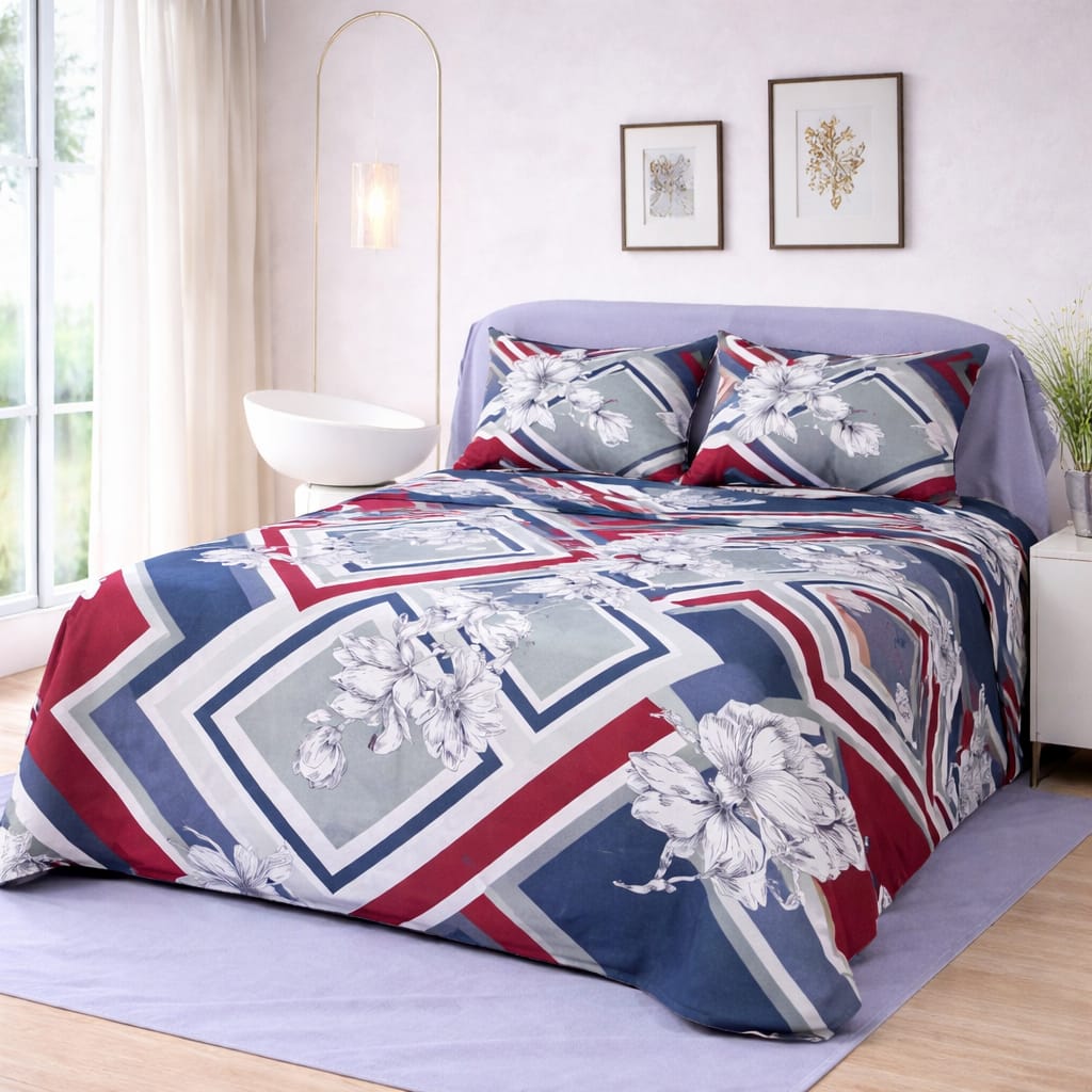 Premium Micro Rich Cotton Double Bed Bedsheet Set – 93x96 | Soft & Elegant Design