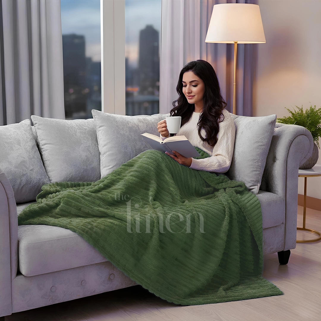 Olive Green Textured Plush Blanket