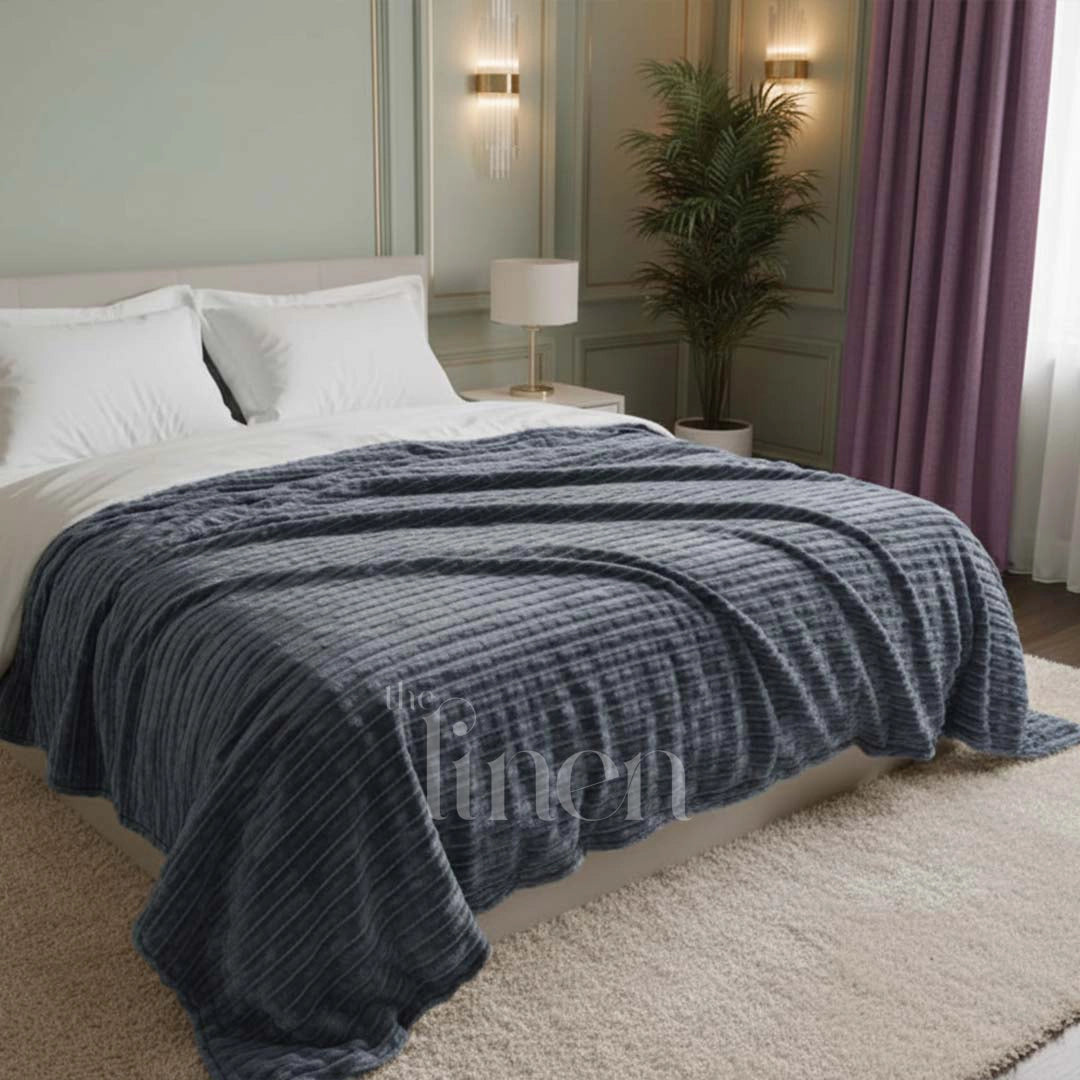 Luxurious Grey Embossed Blanket | Coral AC Fleece