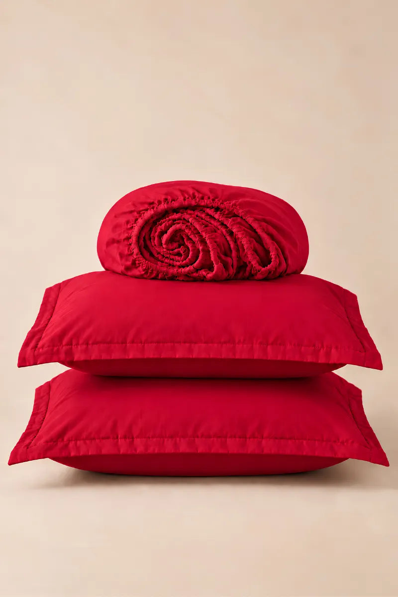Ruby Red Solid 3-Piece Bedsheet Set