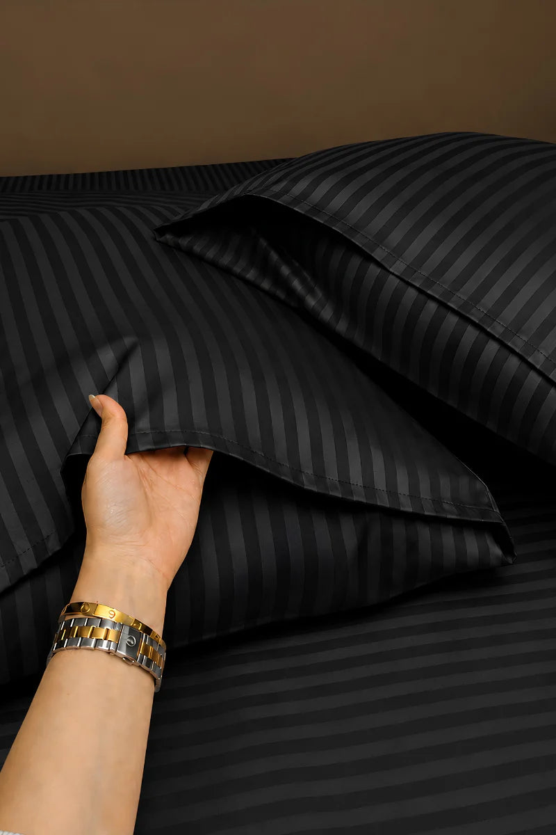 Black Stripe Fitted Bedsheet - King Size