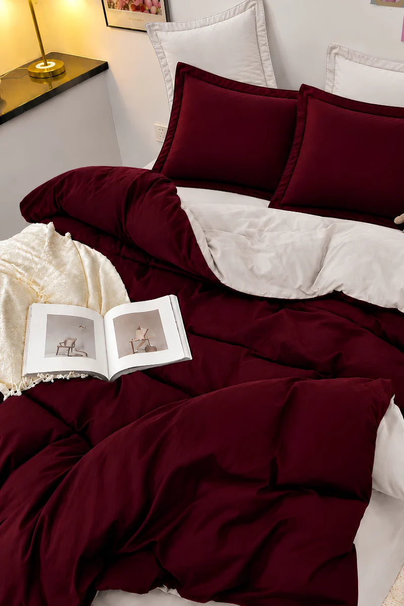 Burgundy & Ivory Reversible 6-Piece Duvet Cover Set