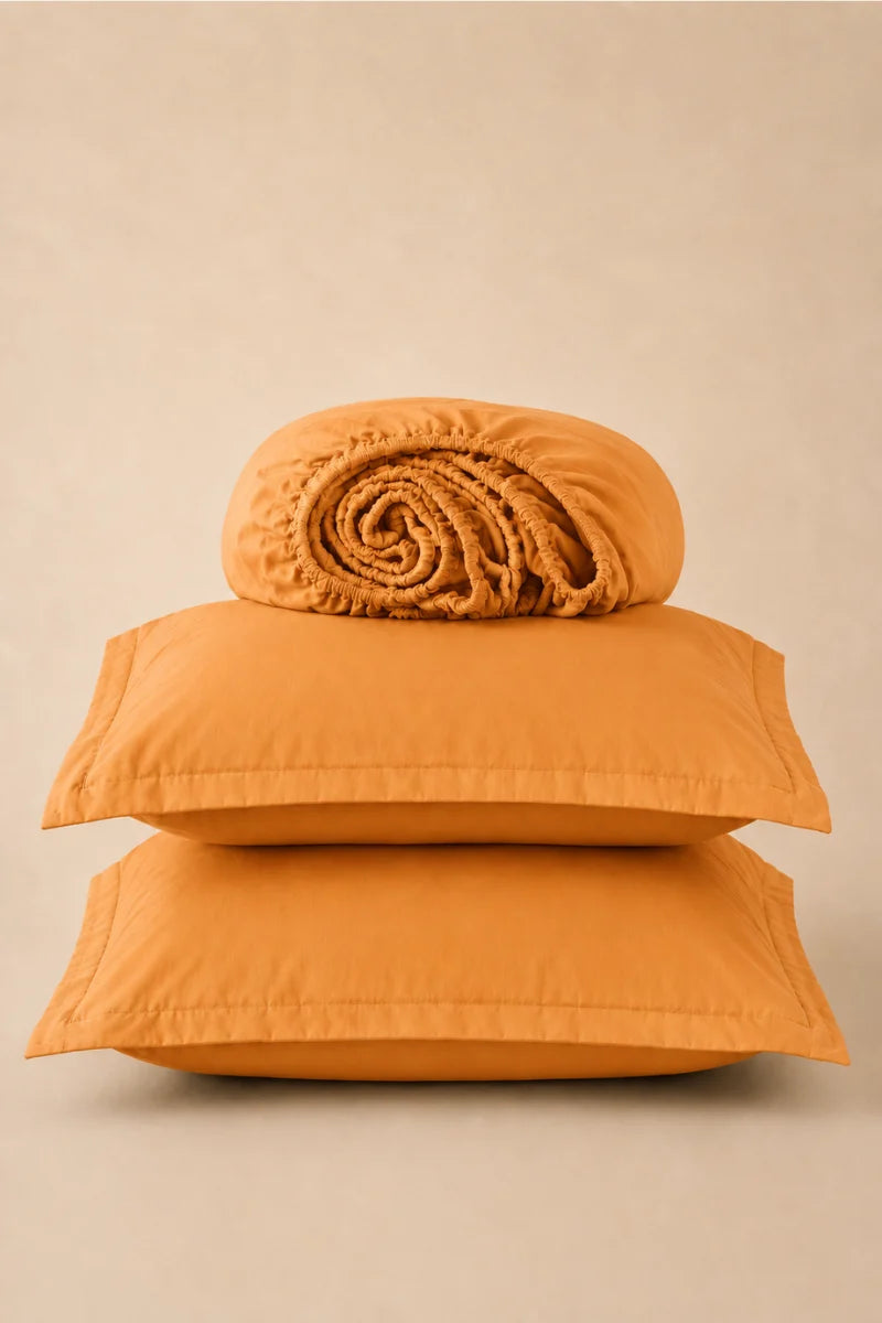 Golden Orange Solid 3-Piece Bedsheet Set