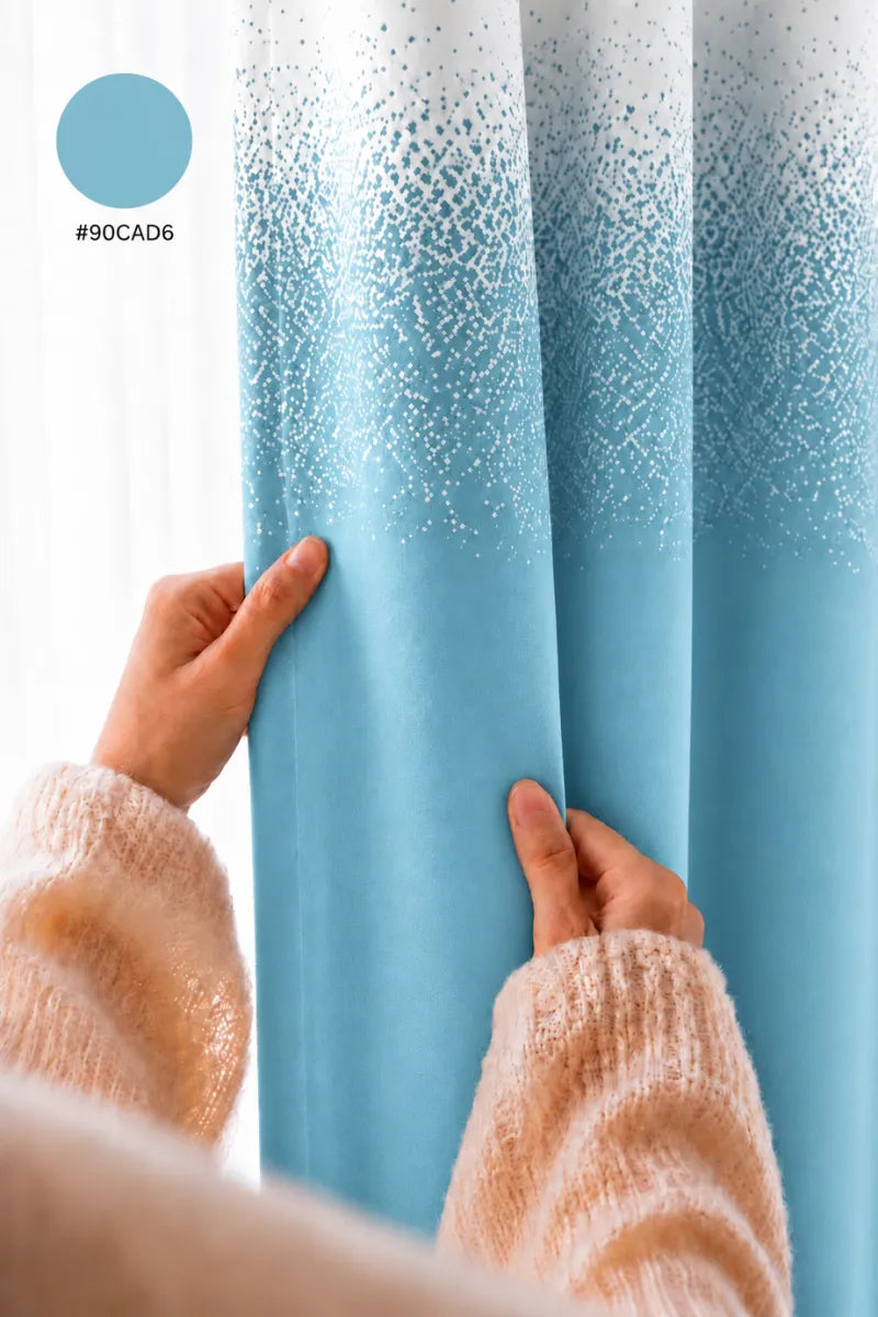 Sky Blue (#90CAD6) Speckled Ombre Velvet Curtains – Set of 2 Panels