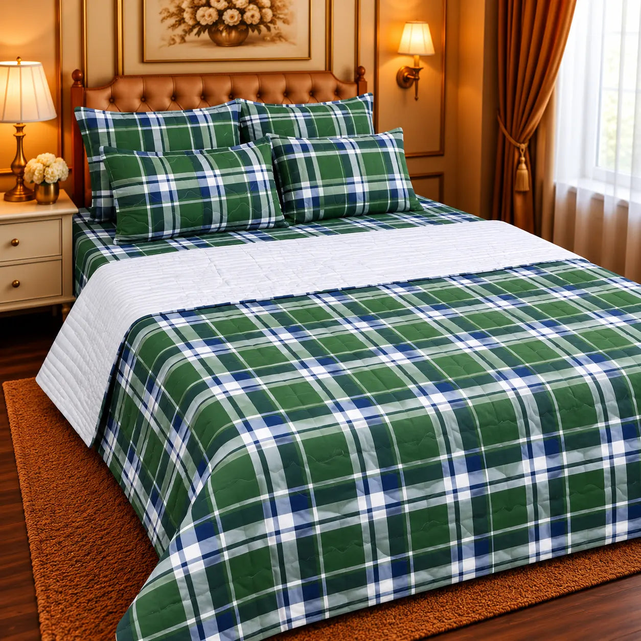 Premium Export Cotton 6-Piece Double Bed Comforter Set with Quilted Comforter, Bed Sheet & 4 Pillow Covers
