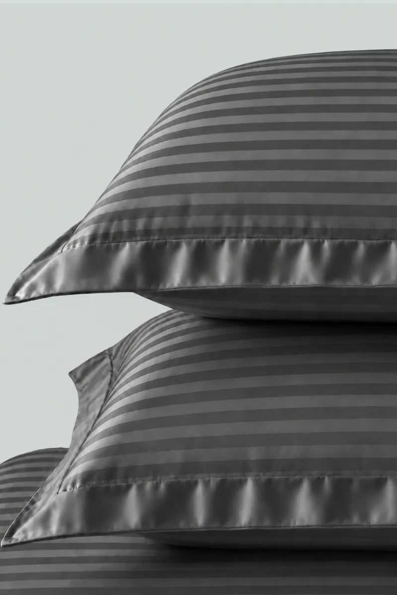 Charcoal Grey Stripe Fitted Bedsheet - King Size