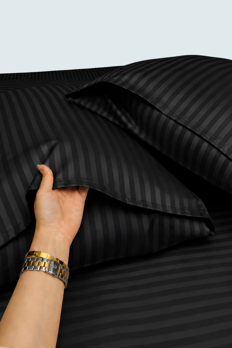 Black Stripe Fitted Bedsheet - King Size