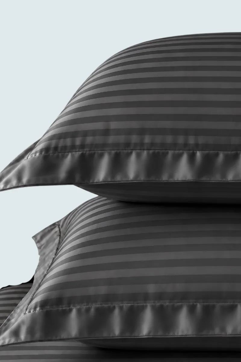 Charcoal Grey Stripe Fitted Bedsheet - King Size
