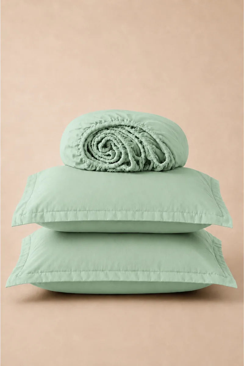 Mint Green Solid 3-Piece Bedsheet Set
