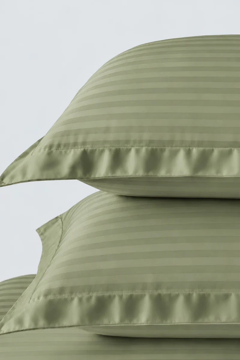 Olive Green Stripe Fitted Bedsheet - King Size