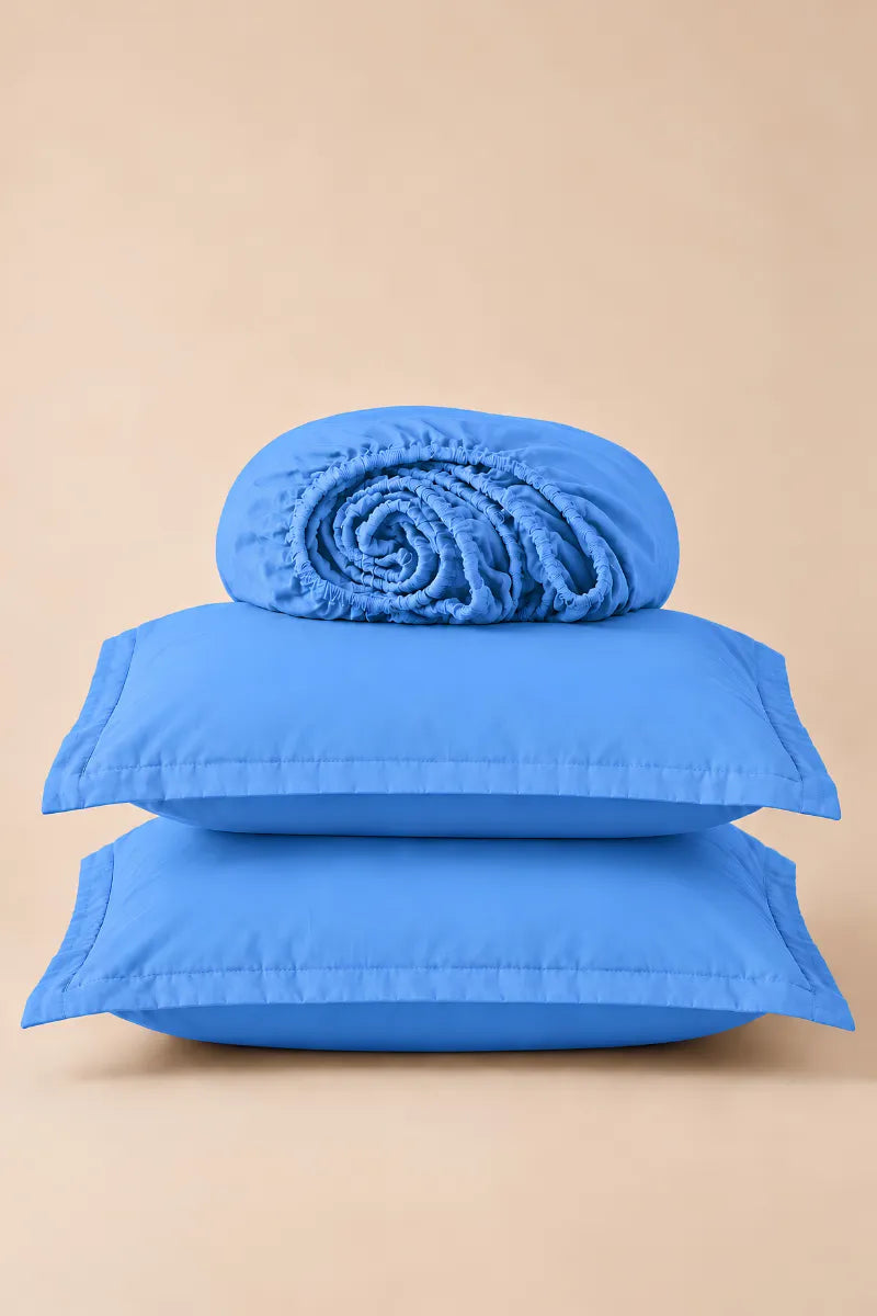 Sky Blue Solid 3-Piece Bedsheet Set