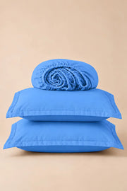 Sky Blue Solid 3-Piece Bedsheet Set