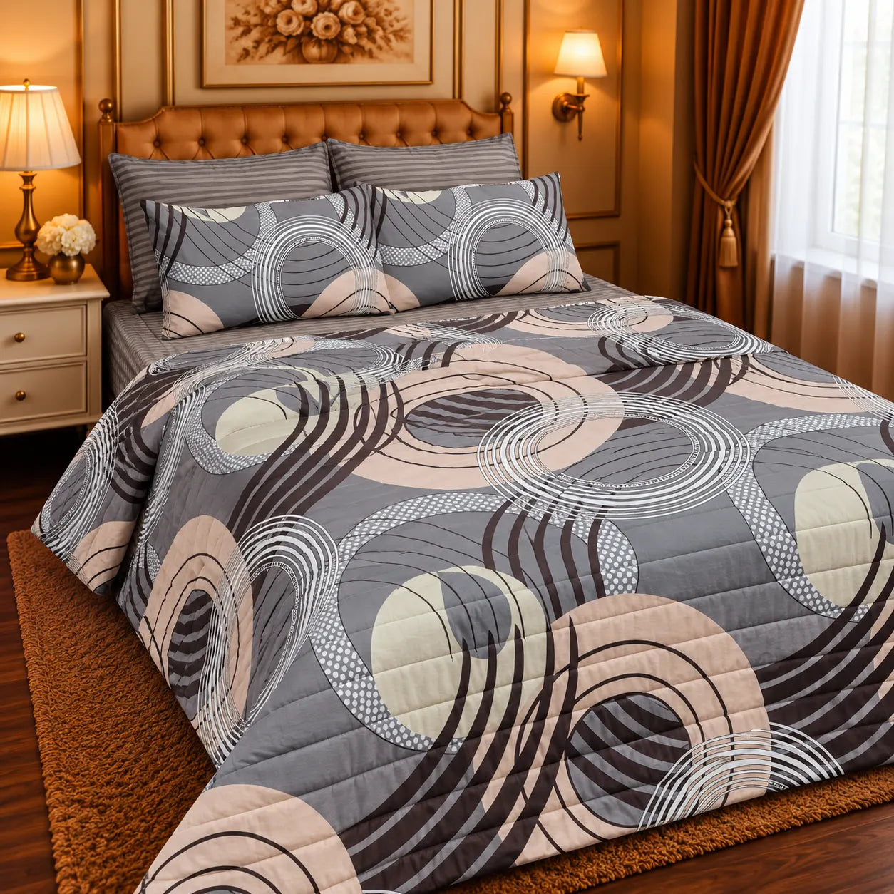Premium Export Cotton 6-Piece Double Bed Comforter Set with Quilted Comforter, Bed Sheet & 4 Pillow Covers