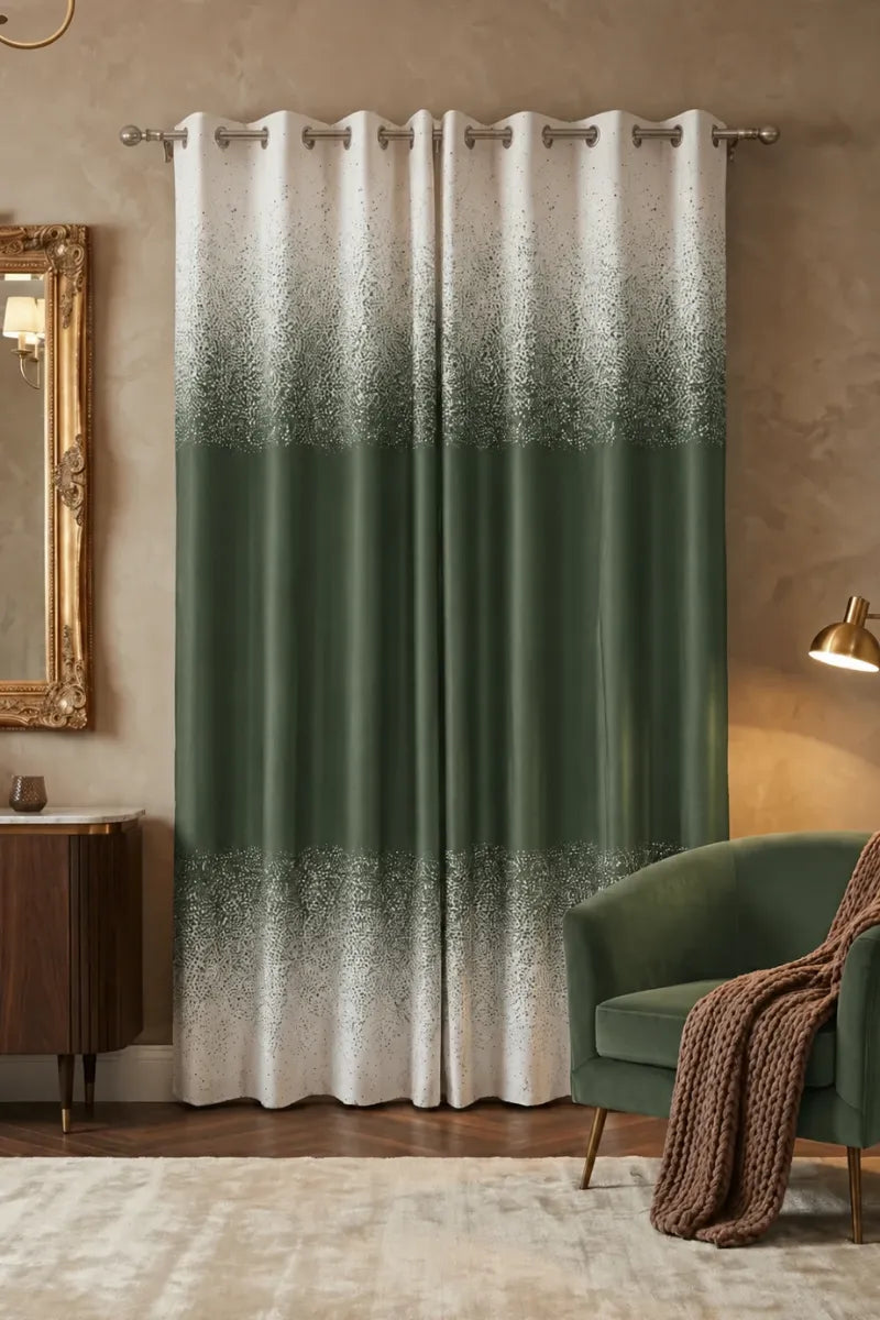 Forest Green (#4F624E) Speckled Ombre Velvet Curtains – Set of 2 Panels
