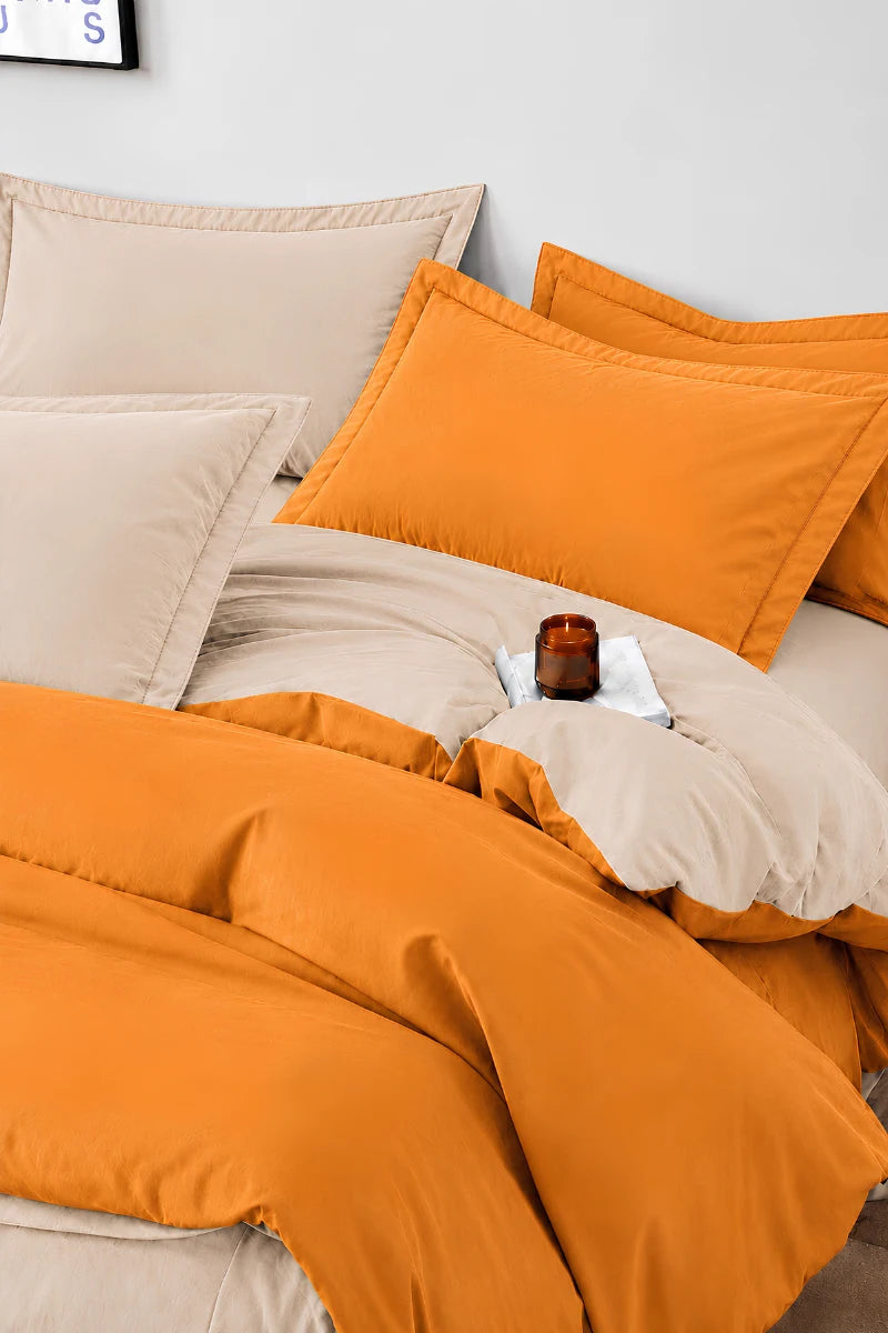 Burnt Orange & Beige Reversible 6-Piece Duvet Cover Set