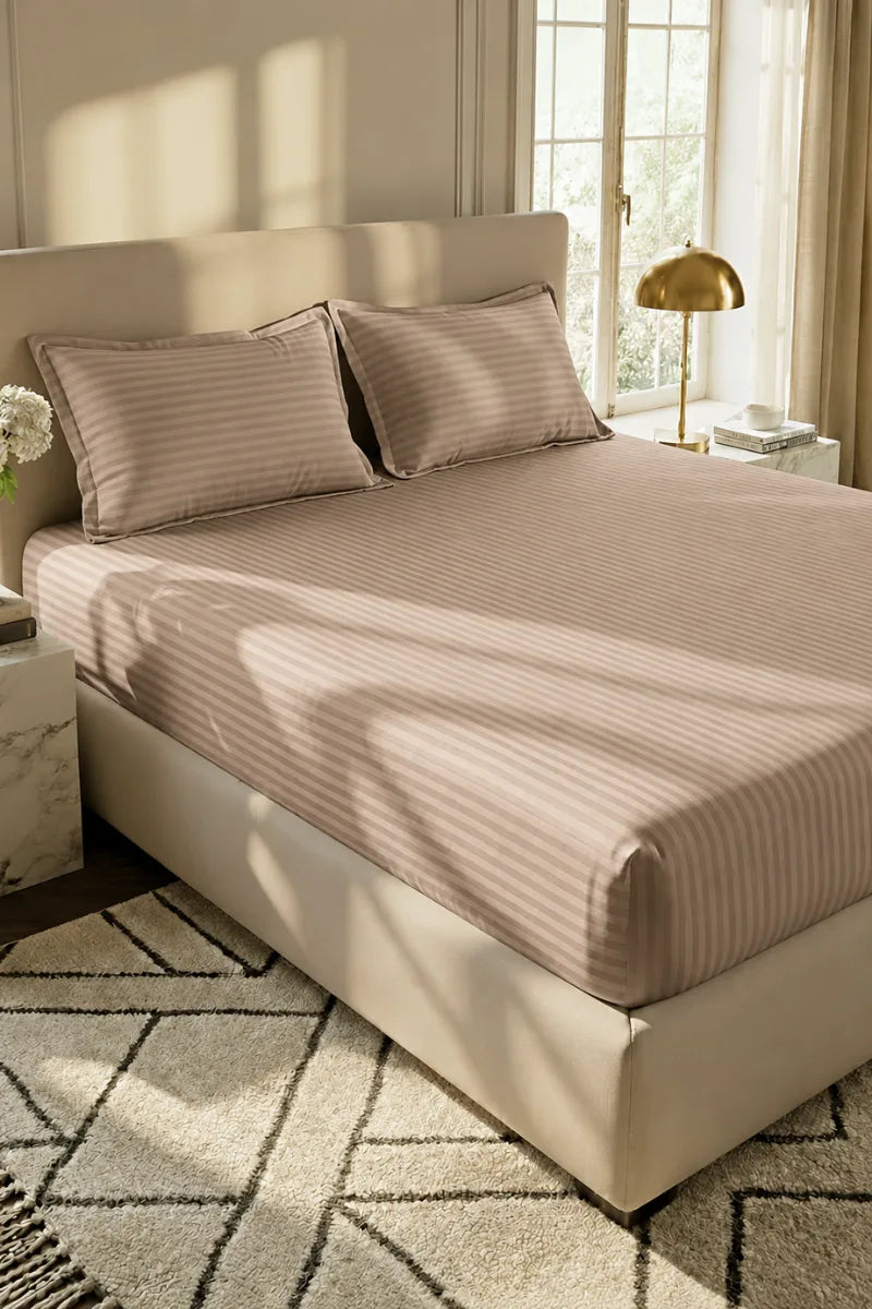 Rose Gold Stripe Fitted Bedsheet - King Size