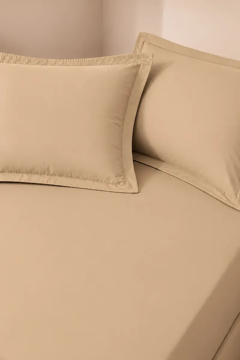 Sand Beige Solid 3-Piece Bedsheet Set