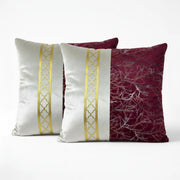 Maroon & Silver-White Dual-Tone Marble Velvet Cushion (Pack of 2)