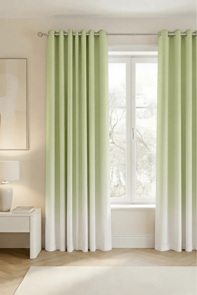 Soft Pistachio Green (#C2CF9A) Ombre Velvet Curtains – Set of 2 Panels