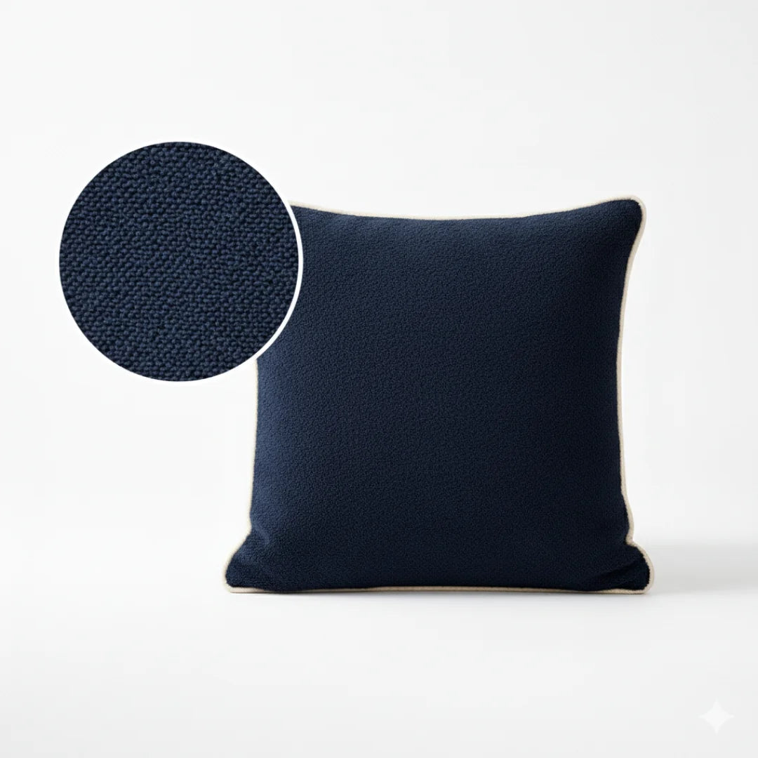 Navy Blue Modern Terry Cushion – Soft Texture & Hidden Zip (Pack of 2)