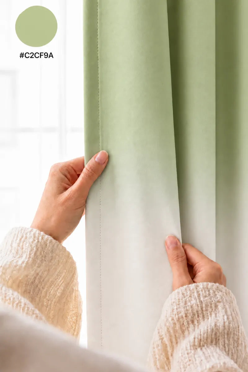 Soft Pistachio Green (#C2CF9A) Ombre Velvet Curtains – Set of 2 Panels