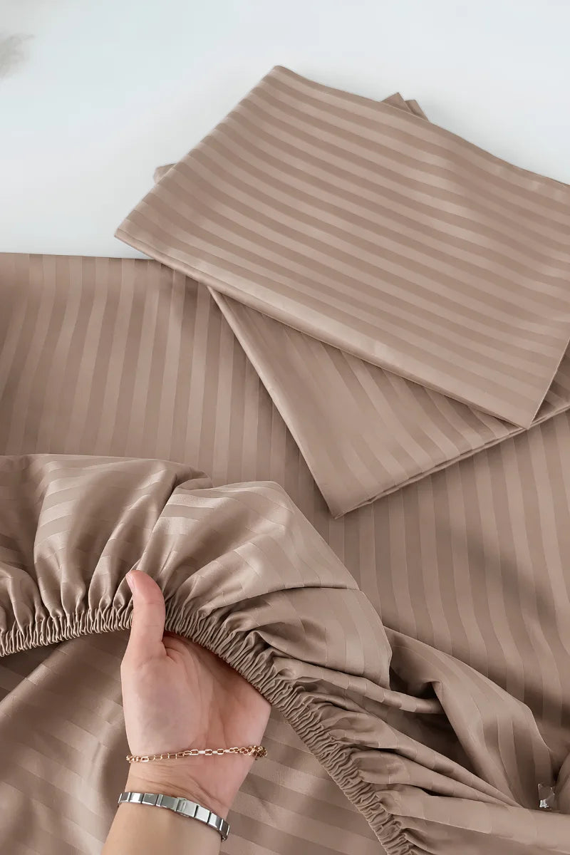 Rose Gold Stripe Fitted Bedsheet - King Size