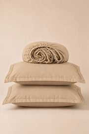 Sand Beige Solid 3-Piece Bedsheet Set