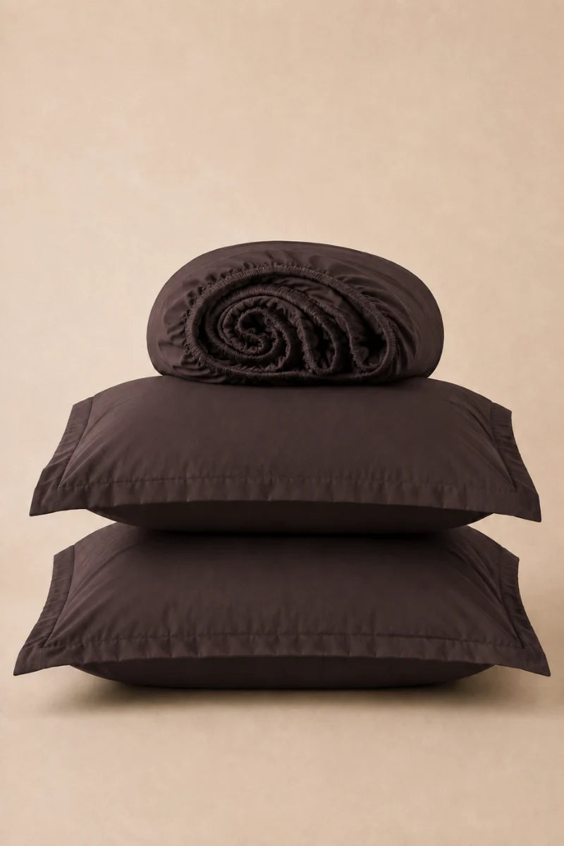 Chocolate Brown Solid 3-Piece Bedsheet Set
