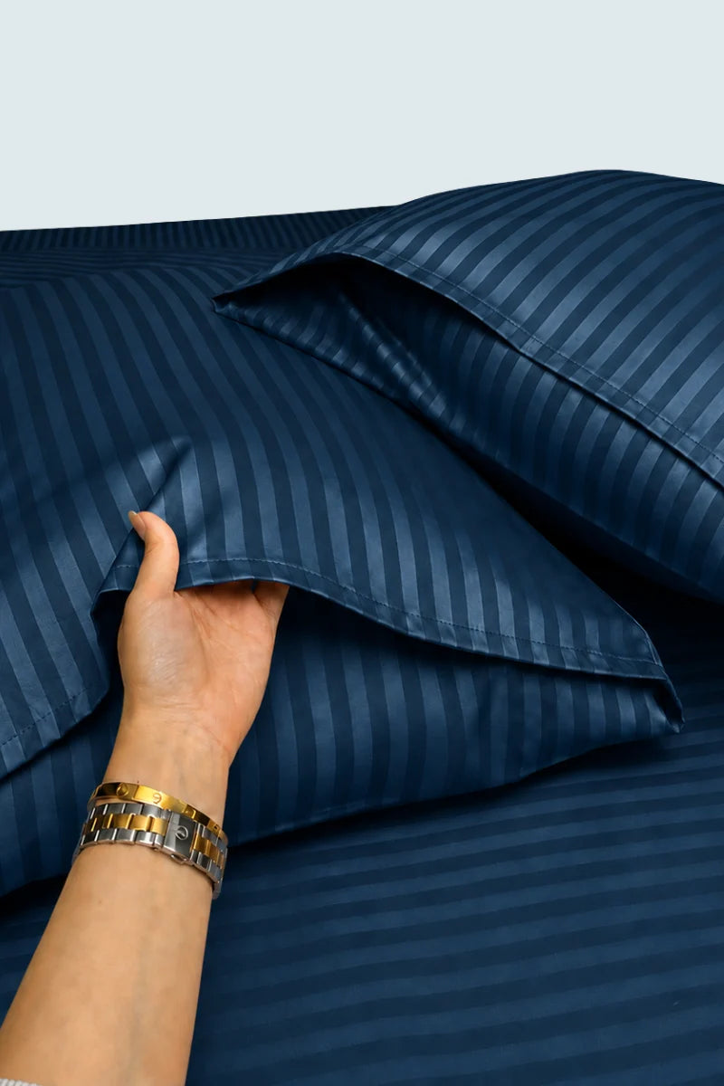 Royal Teal Stripe Fitted Bedsheet - King Size