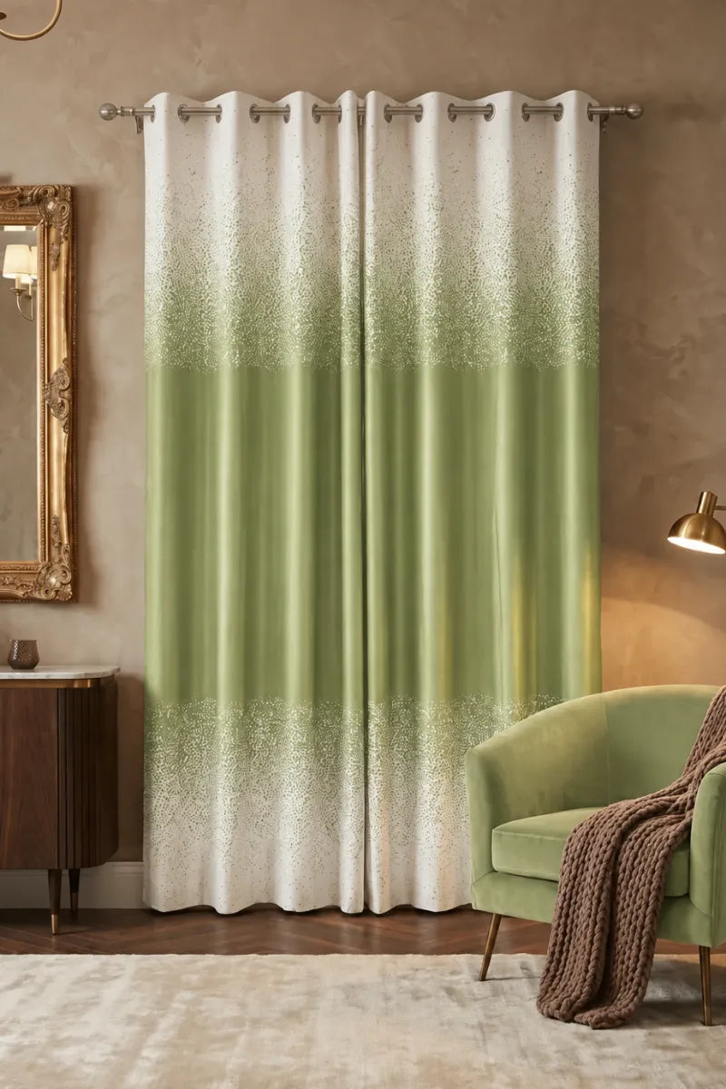 Sage Green (#C2CF9A) Speckled Ombre Velvet Curtains – Set of 2 Panels