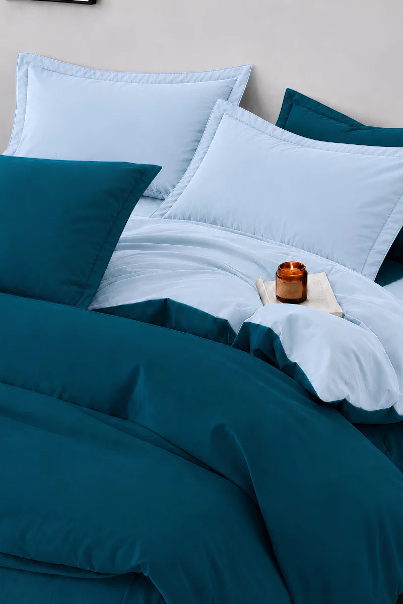 Deep Teal & Ice Blue Reversible 6-Piece Duvet Cover Set
