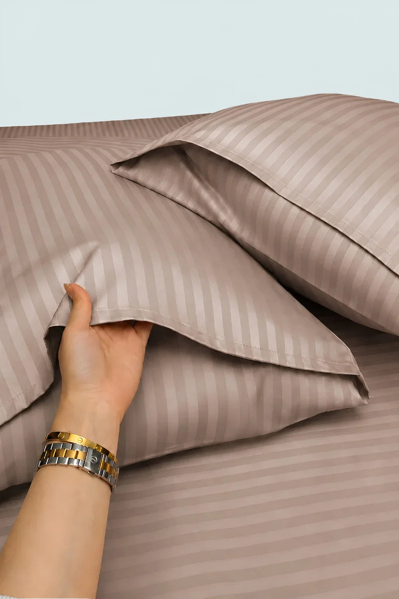 Rose Gold Stripe Fitted Bedsheet - King Size