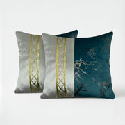 Teal Blue & Silver-White Dual-Tone Marble Velvet Cushion (Pack of 2)